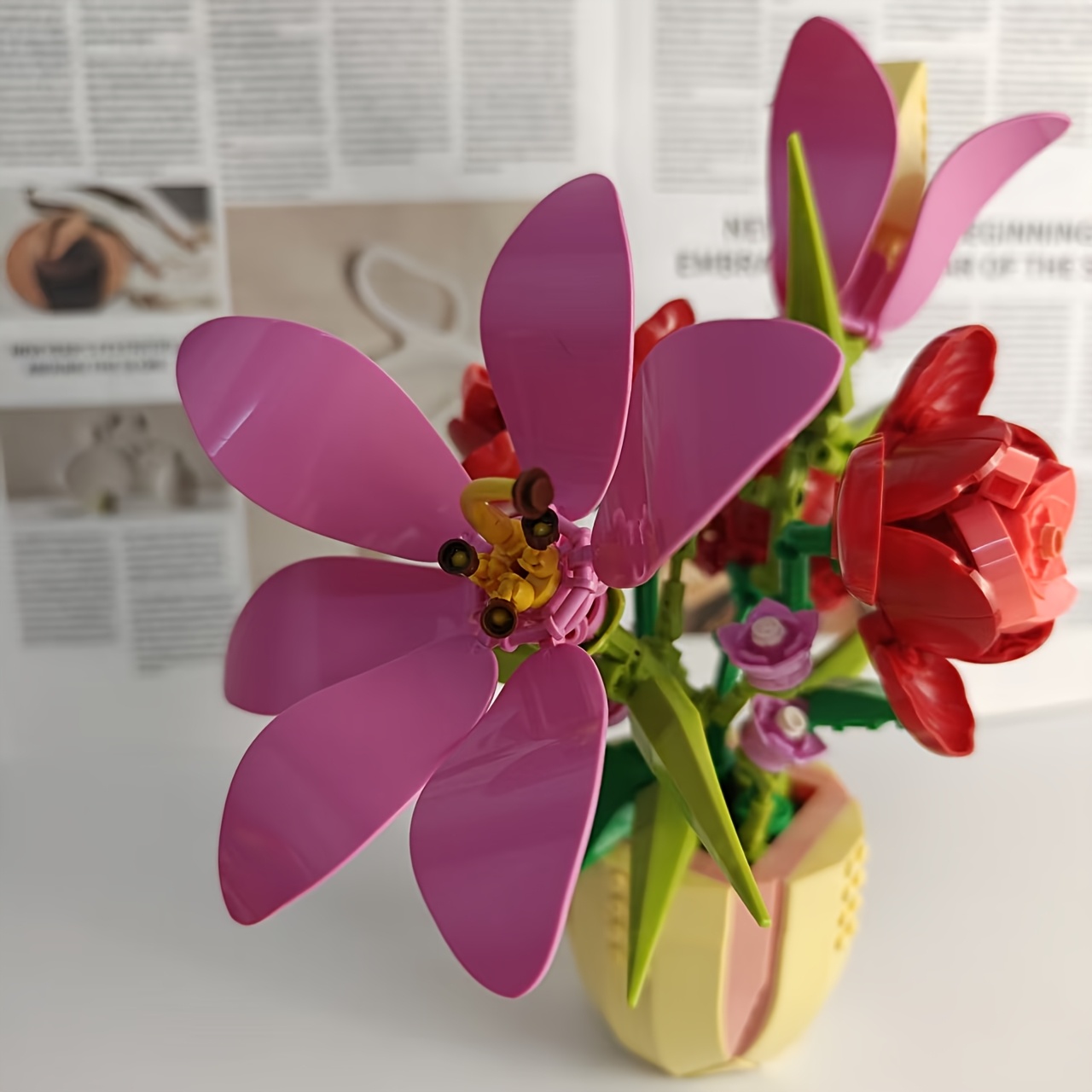 Fiery Lily Rose Building Block Set, Plant Ornament